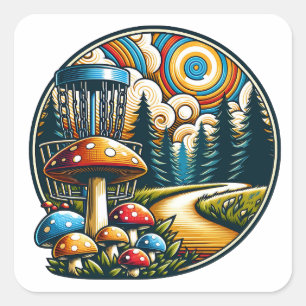 Retro Disc Golf Psychedelic Ai Art Square Sticker