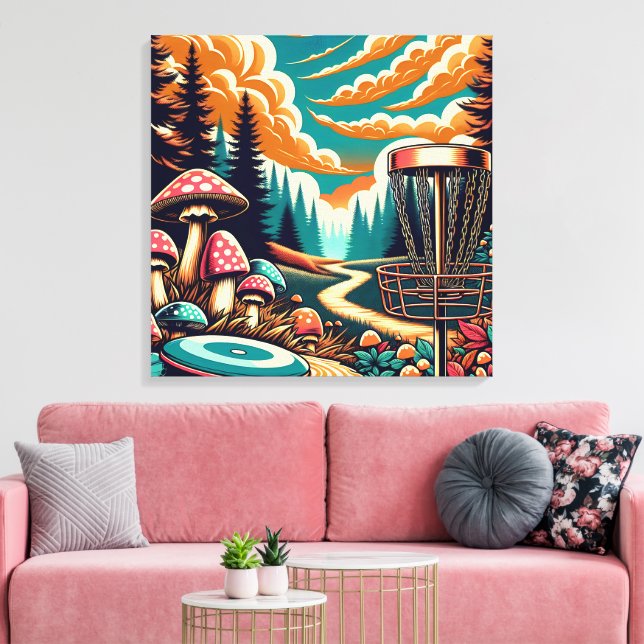 Retro Disc Golf Psychedelic Art Canvas Print (Insitu(LivingRoom))
