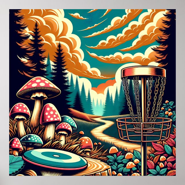 Retro Disc Golf Psychedelic Art Poster (Front)