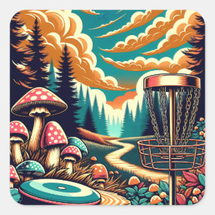 Retro Disc Golf Psychedelic Art Square Sticker