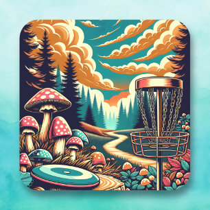 Retro Disc Golf Psychedelic Art Square Sticker