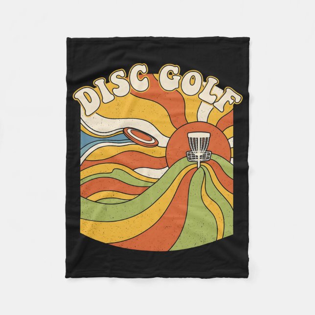Retro Disc Golf Sunburst Sket Disc Golfer  Fleece Blanket (Front)