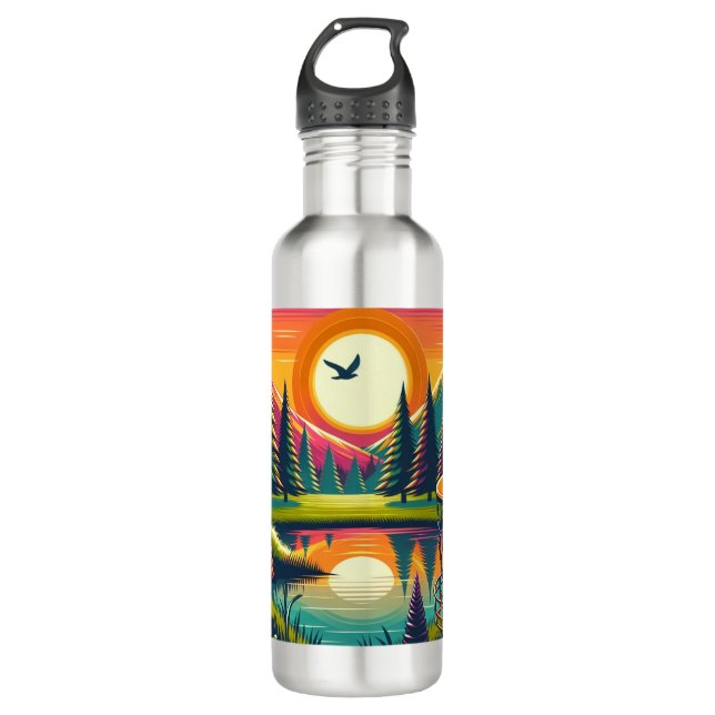 Retro Disc Golf Sunset and Trees 710 Ml Water Bottle (Front)