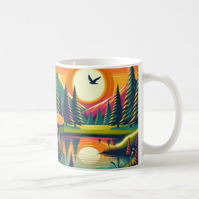 Retro Disc Golf Sunset and Trees Coffee Mug (Right)