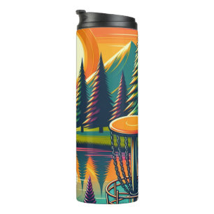 Retro Disc Golf Sunset and Trees Thermal Tumbler