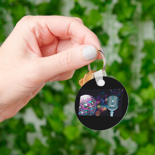 Retro Disco Ball and Vintage Microphone Key Ring