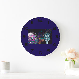 Retro Disco Ball and Vintage Microphone Large Clock