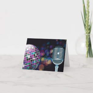 Retro Disco Ball and Vintage Microphone Thank You Card