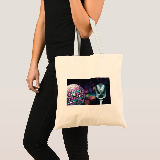Retro Disco Ball and Vintage Microphone Tote Bag (Creator Uploaded)
