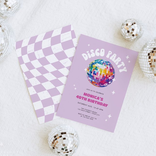 Retro Disco Ball Birthday Invitation (Disco Party Birthday Invitation)