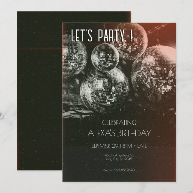 Retro Disco Ball birthday Invitation (Front/Back)