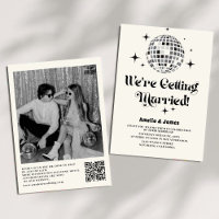 Retro Disco Ball Black White QR Code Wedding