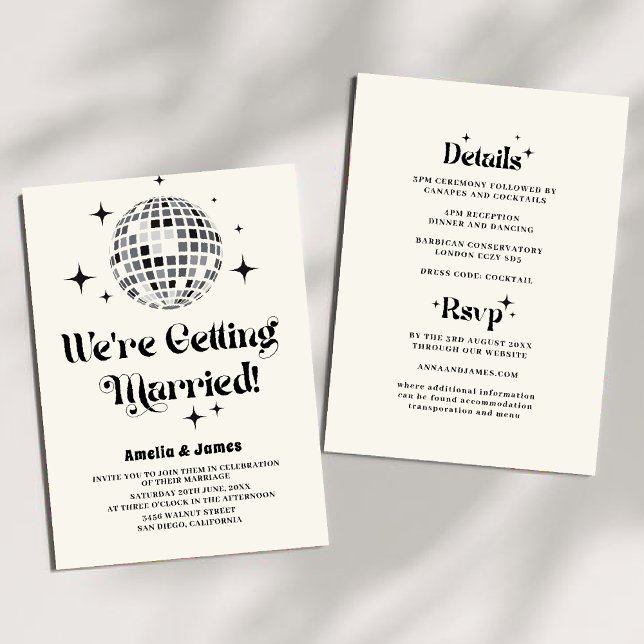 Retro Disco Ball Black White Wedding Invitation (Creator Uploaded)