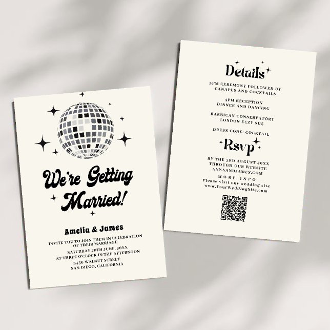 Retro Disco Ball Black White Wedding Invitation (Creator Uploaded)
