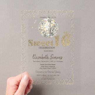 Retro Disco Ball Confetti Sweet 16 Acrylic Invitations