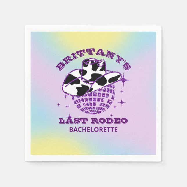 Retro Disco Ball Cowgirl Hat Bachelorette Party Napkin (Front)