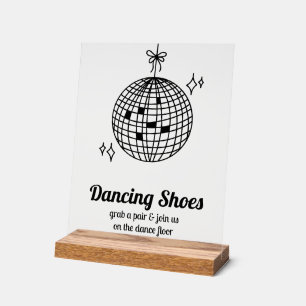 Retro Disco Ball Dancing Shoes Wedding Acrylic Sign