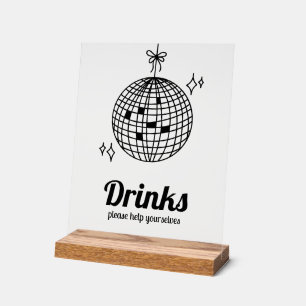 Retro Disco Ball Drinks Party Acrylic Sign
