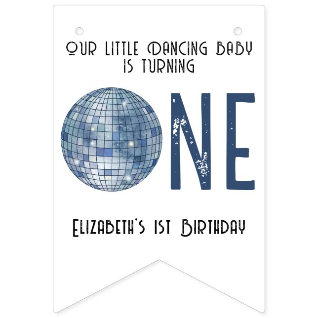 Retro Disco Ball First Birthday Party Bunting (First Flag)
