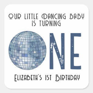 Retro Disco Ball First Birthday Party Square Sticker