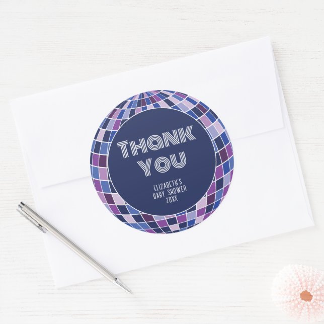 Retro Disco Ball Groovy 70s Baby Shower Thank You Classic Round Sticker (Envelope)