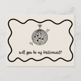 Retro Disco Ball Handwritten Bridesmaid Proposal Invitation Postcard