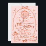 Retro Disco Ball Kids Birthday Party  Invitation<br><div class="desc">Retro disco ball birthday invitation in blush pink and terracotta. Hand-drawn groovy design featuring a disco ball with bow, party hat, cake slice, and sparkle accents inside an oval arch border. Fully customizable on Zazzle — personalize name, age, date, venue, and RSVP details. Perfect for kids' birthday parties, 10th birthdays,...</div>