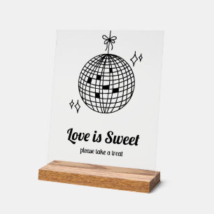 Retro Disco Ball Love is Sweet Wedding Favour Acrylic Sign