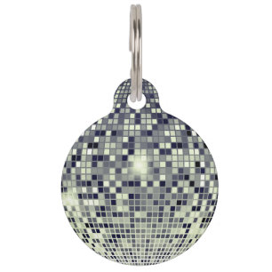 Retro Disco Ball Mosaic Sparkle Cat Collar ID Tag