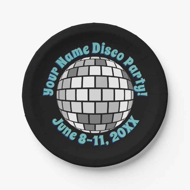 Retro Disco Ball PERSONALIZED Paper Plate (Front)