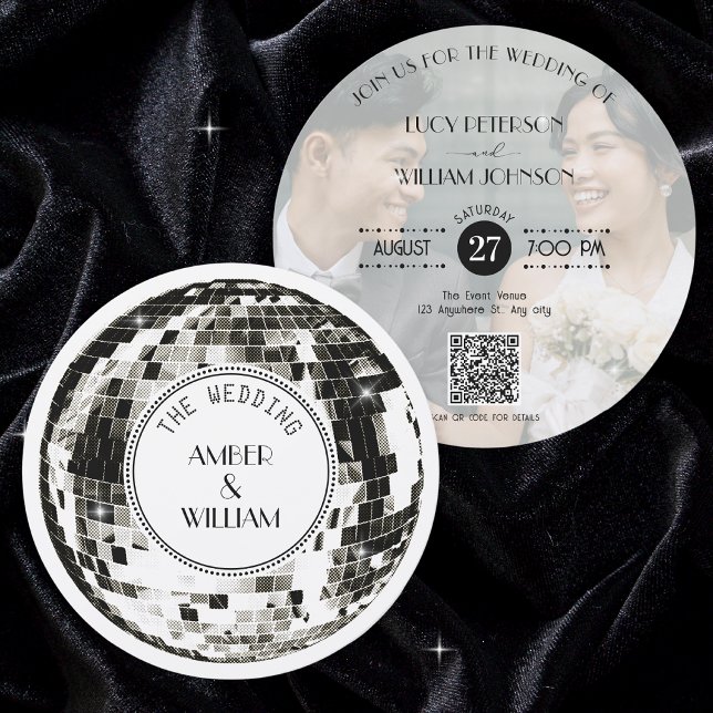 Retro Disco ball Photo Wedding Invitation (Creator Uploaded)