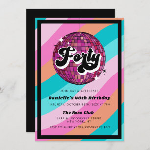 Retro Disco Ball Pink  40th Birthday Invitation