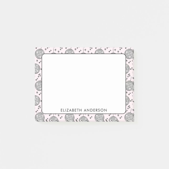 Retro Disco Ball Pink Pattern Girly Post-it Notes (Front)