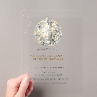  Retro Disco Ball Simple Birthday  Acrylic Invitations