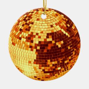 Retro disco ball sparkle glitter gold birthday ceramic tree decoration