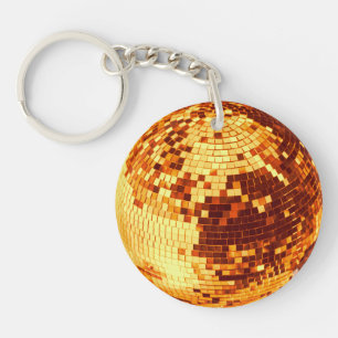 Retro disco ball sparkle glitter gold birthday key ring