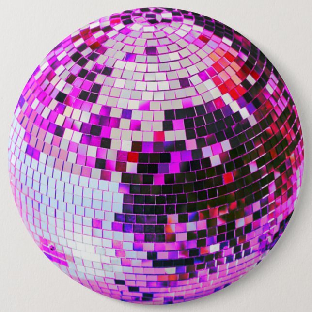 Retro disco ball sparkle glitter pink birthday 6 cm round badge (Front)