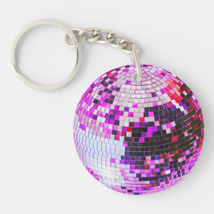 Retro disco ball sparkle glitter pink birthday key ring