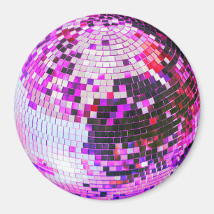 Retro disco ball sparkle glitter pink birthday magnet