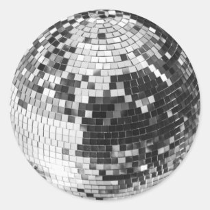 Retro disco ball sparkle glitter silver birthday classic round sticker