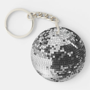 Retro disco ball sparkle glitter silver birthday key ring