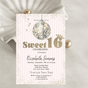 Retro Disco Ball Striped Sweet 16 Invitation