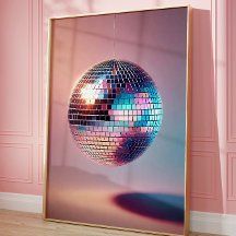Retro Disco Ball Wall Art, Aesthetic 70s