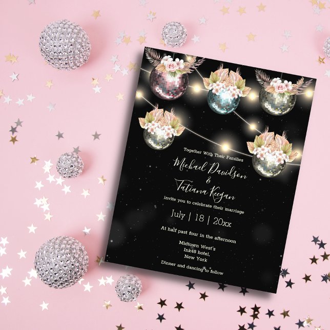 retro disco balls boho floral wedding invitation flyer (Creator Uploaded)