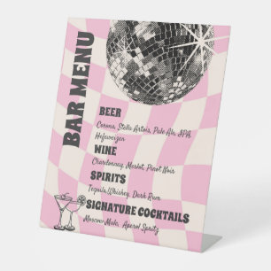 Retro Disco Birthday Bar Drinks Menu Pedestal Sign