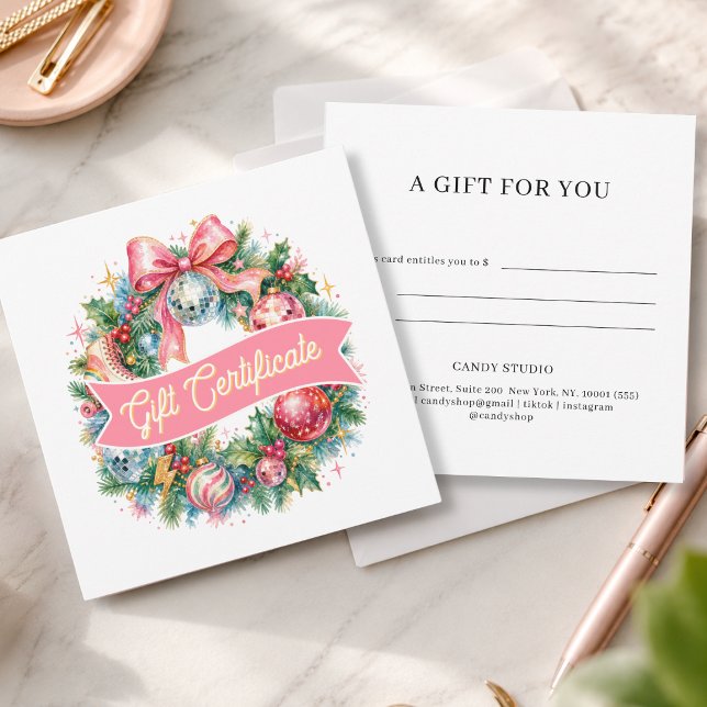 Retro Disco Christmas Wreath  Gift Certificate (Retro Disco Christmas Retro Disco Christmas Wreath Gift CertificateWhite Gift Certificate)
