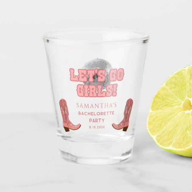 Retro Disco Cowgirl Bachelorette Party Custom Shot Glass (Front)