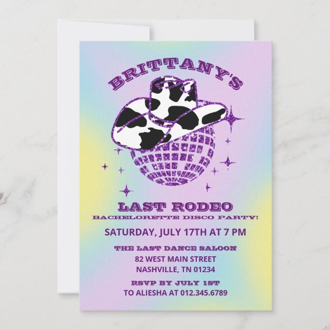 Retro Disco Cowgirl Bachelorette Party Invitation (Front)