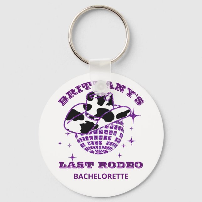 Retro Disco Cowgirl Bachelorette Party Key Ring (Front)