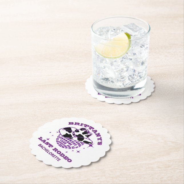 Retro Disco Cowgirl Bachelorette Party Paper Coaster (Insitu)